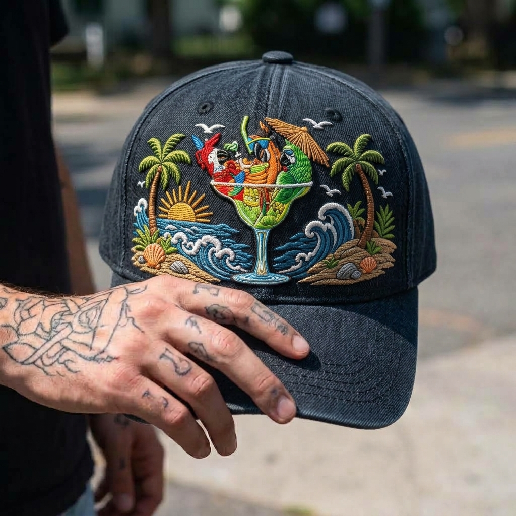 JBU Tropical Paradise Parrot Denim Cap
